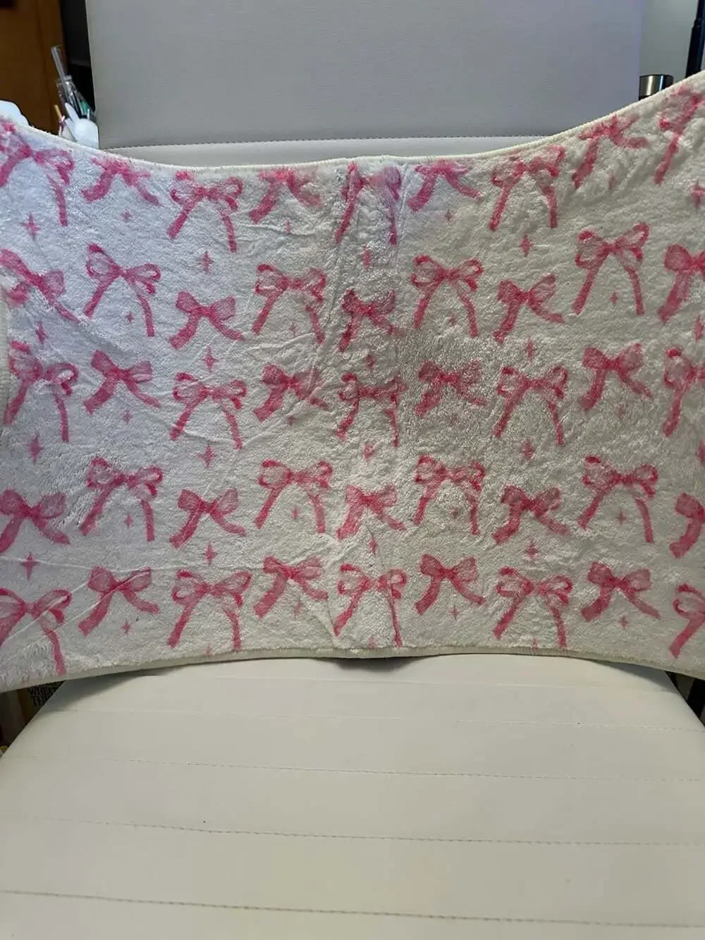 Pink Bow and Star Pattern Plush Bath Mat